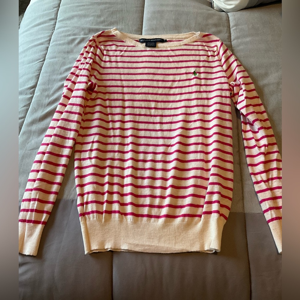 Pink and Cream stripped polo crewneck sweater size Large